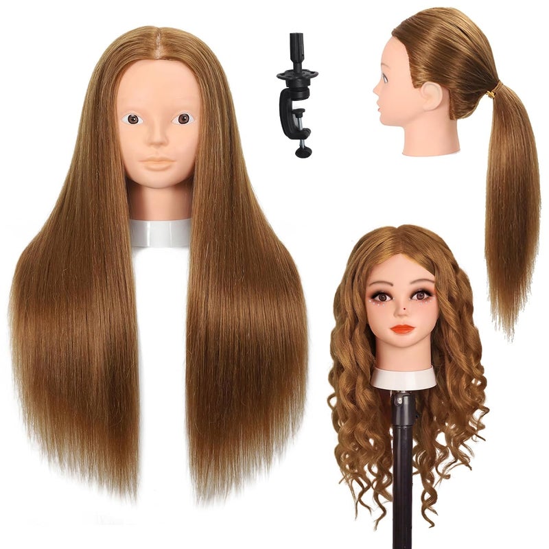 Opini Mannequin Head with 80% Human Hair Cosmetology Mannequin Head Doll Head for Hair and Makeup Practice Head (#27 Brown No Makeup) - Image 1